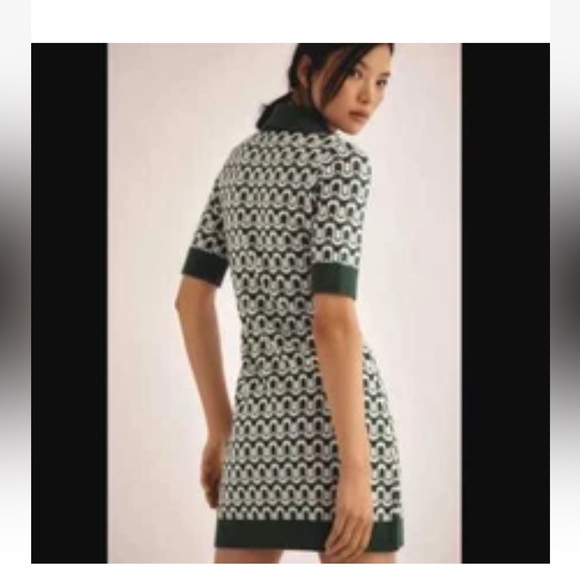 NWT 1X Maeve x Anthropologie button front knitted mini dress in mod Green - Picture 2 of 6